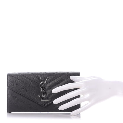 Saint Laurent Grain De Poudre Matelasse Chevron Monogram Flap Wallet Black 2 of 10