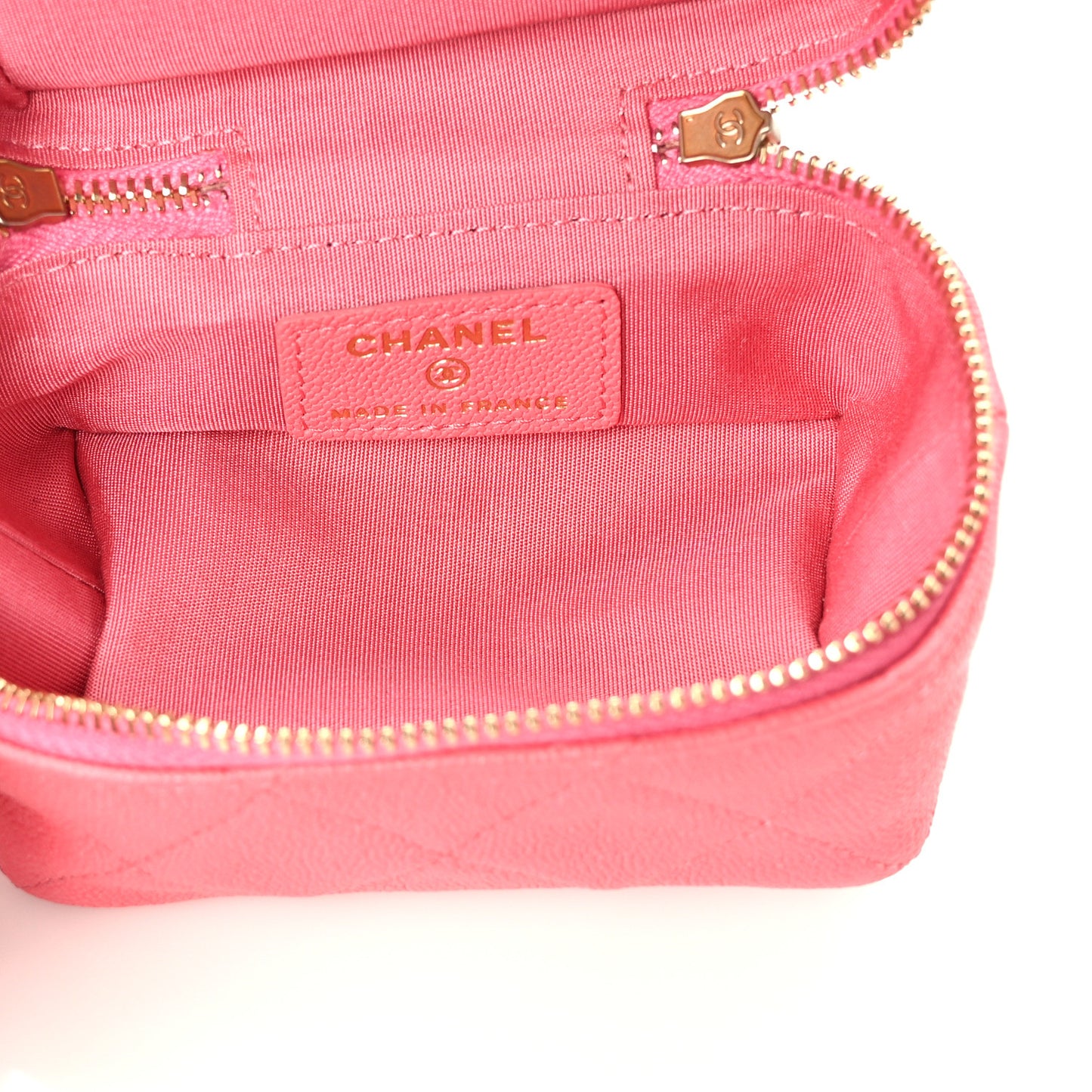 Caviar Quilted Mini Top Handle Vanity With Chain Pink