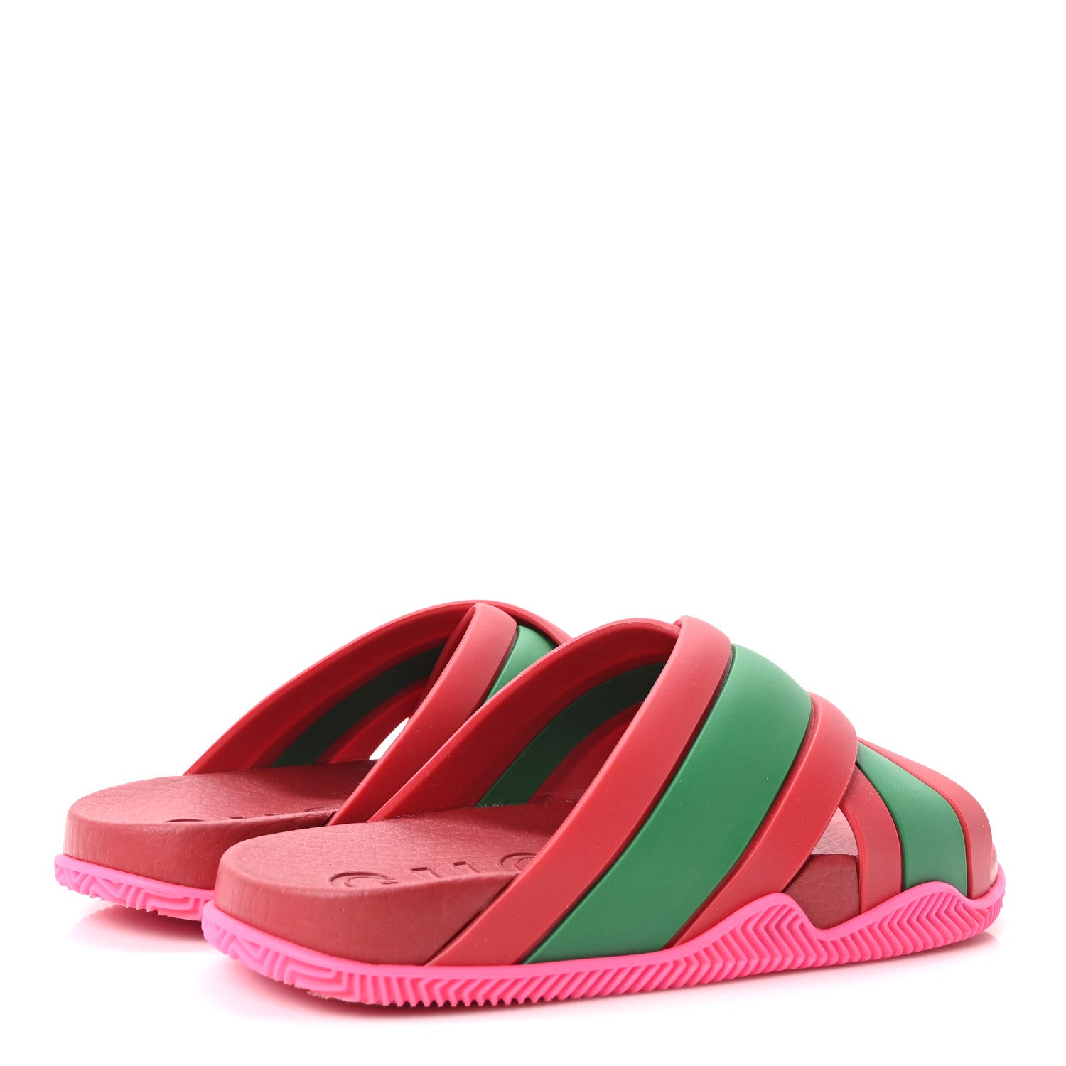 Gucci Rubber Web Womens Criss Cross Slide Sandals 36 Coral New Shamarock 5 of 9