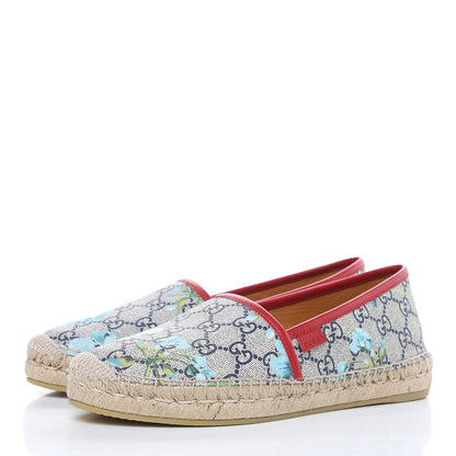 Gucci GG Supreme Monogram Blooms Espadrilles 38.5 Beige Blue Navy Hibiscus Red 3 of 9
