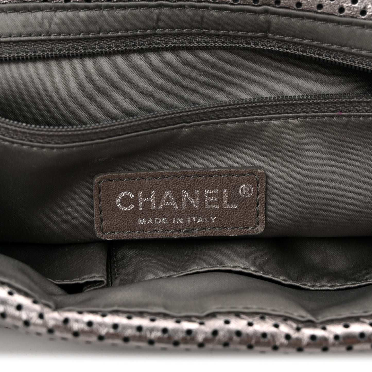 Metallic Crackled Calfskin Perforated Drill Flap Bronze