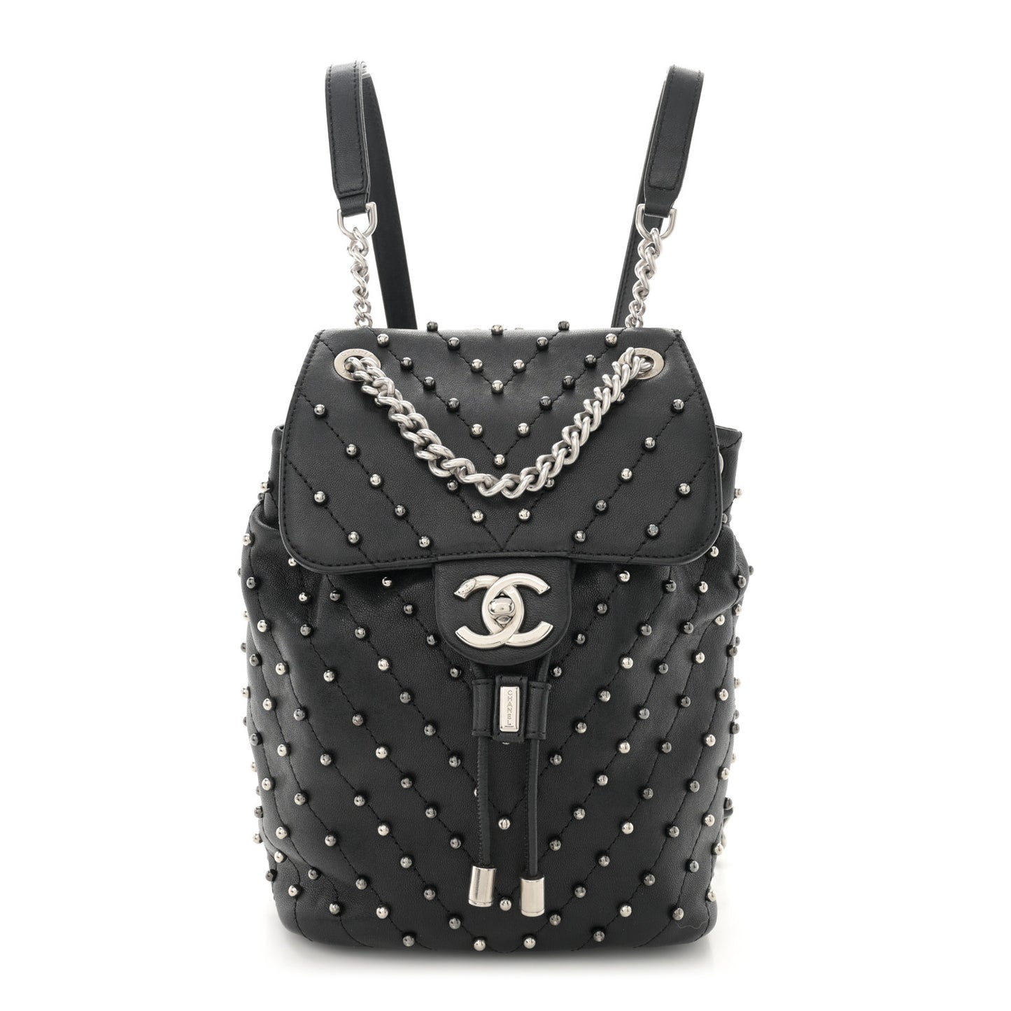 Lambskin Chevron Quilted Studded Stud Wars Backpack Black