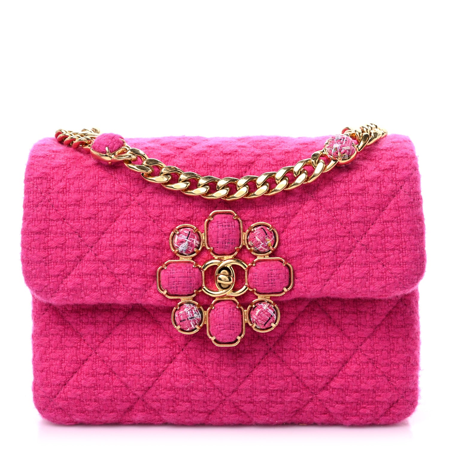 Chanel Cashmere Tweed Quilted Mini Bijoux Flap Fuchsia 1 of 9