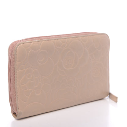 Chanel Lambskin Camellia Embossed Zip Around Organizer Wallet Pink 3 of 11