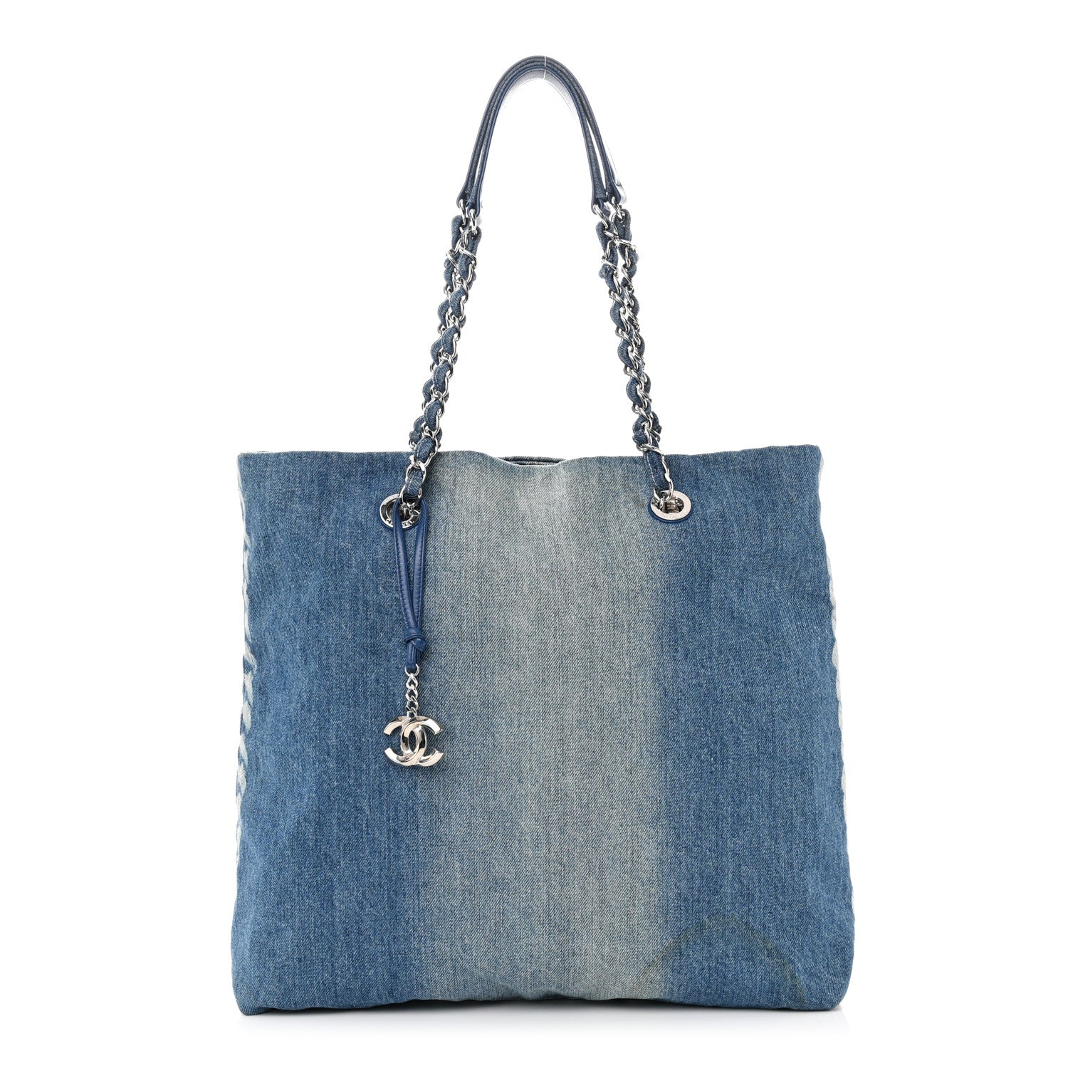 Chanel Denim Printed Shopping Bag Blue 3 of 12