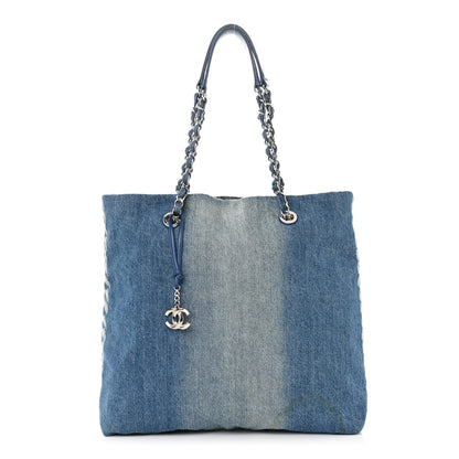 Chanel Denim Printed Shopping Bag Blue 3 of 12