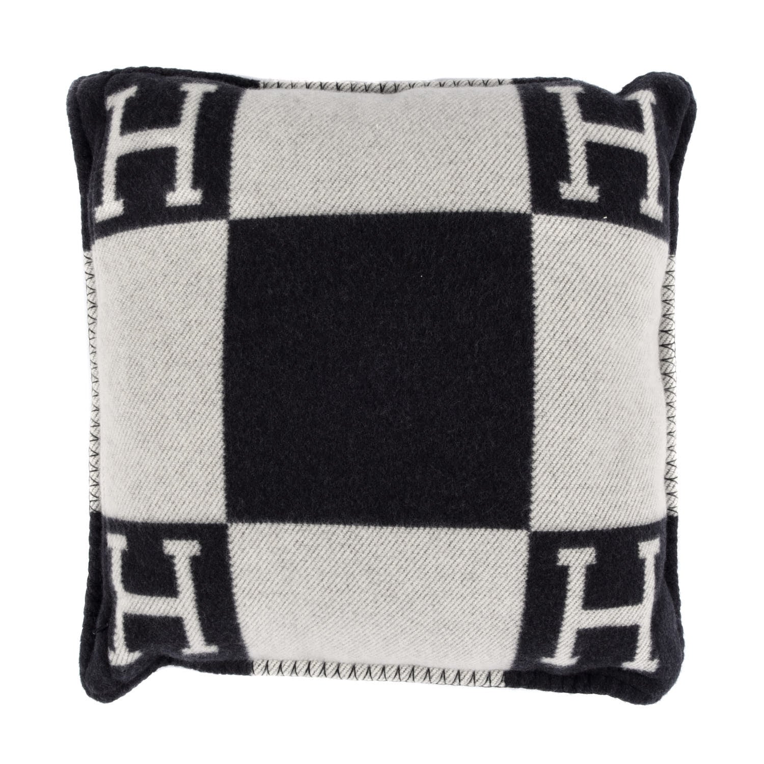 Hermes Wool Cashmere Avalon Pillow PM Ecru Gris Fonce 1 of 3