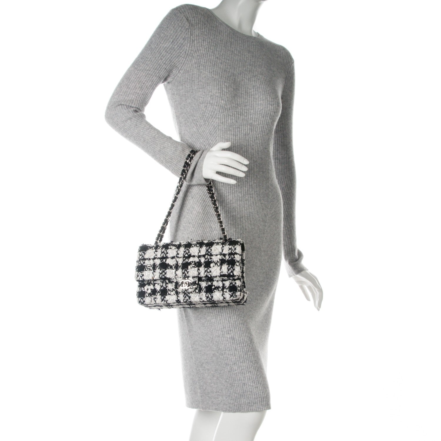 Chanel Tweed Medium Double Flap Black White 2 of 8