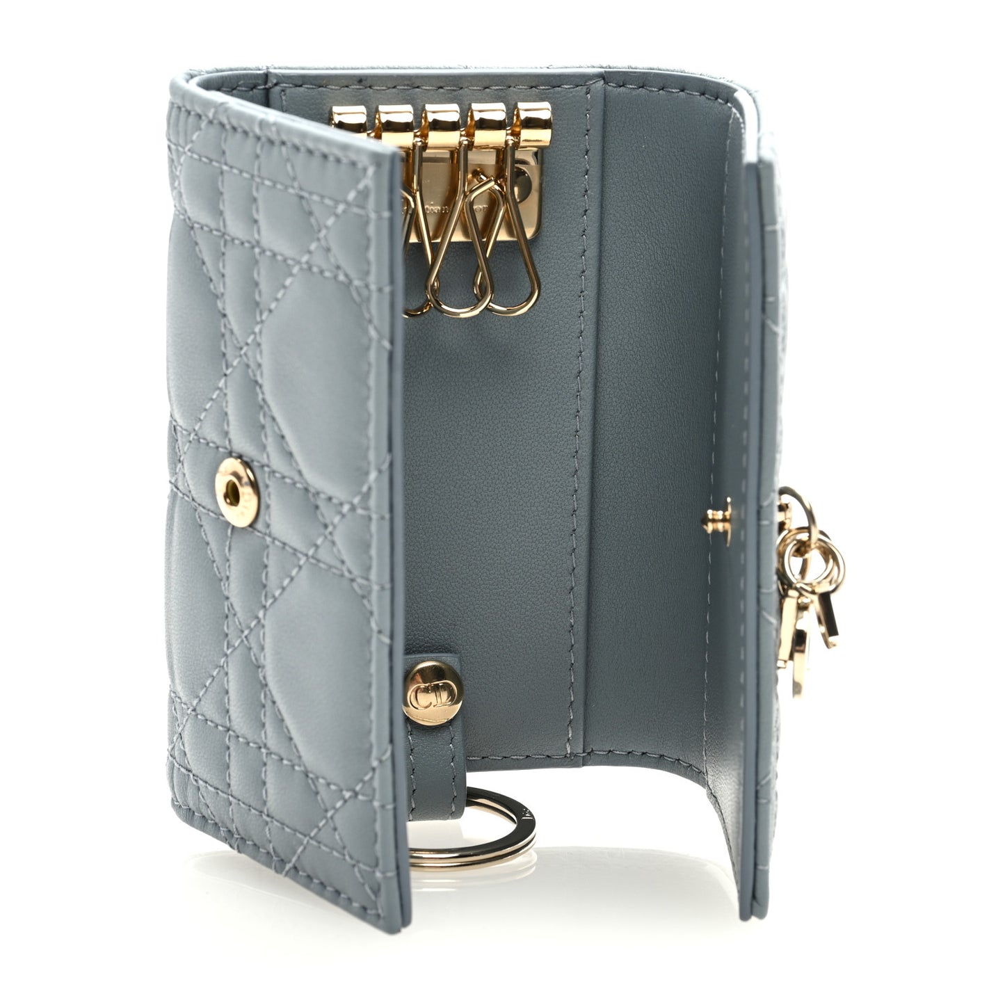 Lambskin Cannage Miss Dior 4 Key Holder Wallet Cloud Blue