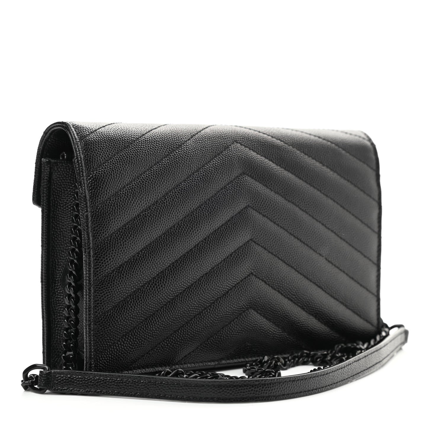 Grain De Poudre Matelasse Chevron Monogram Monochrome Envelope Chain Wallet Black
