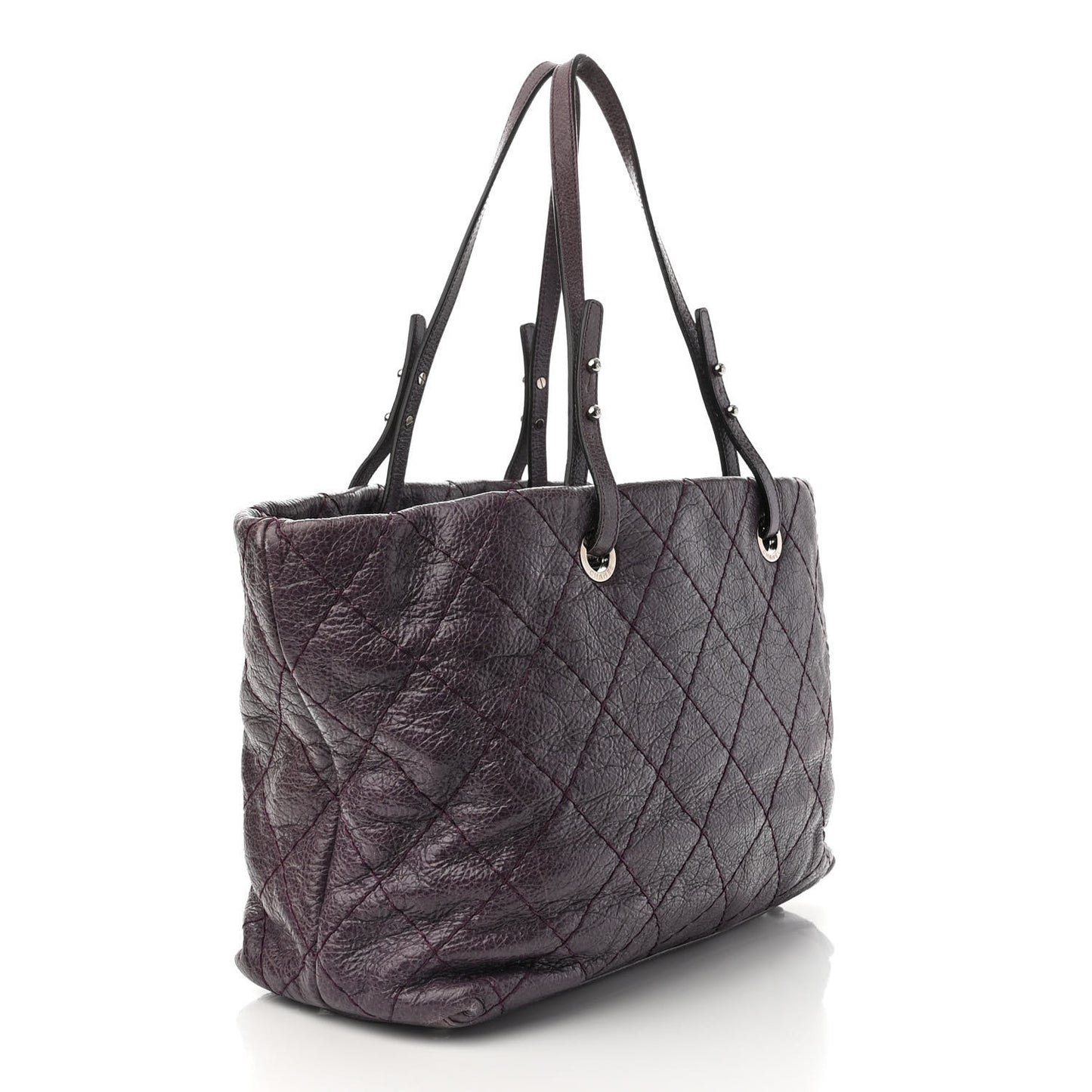 Glazed Calfskin Large On The Road Tote Purple