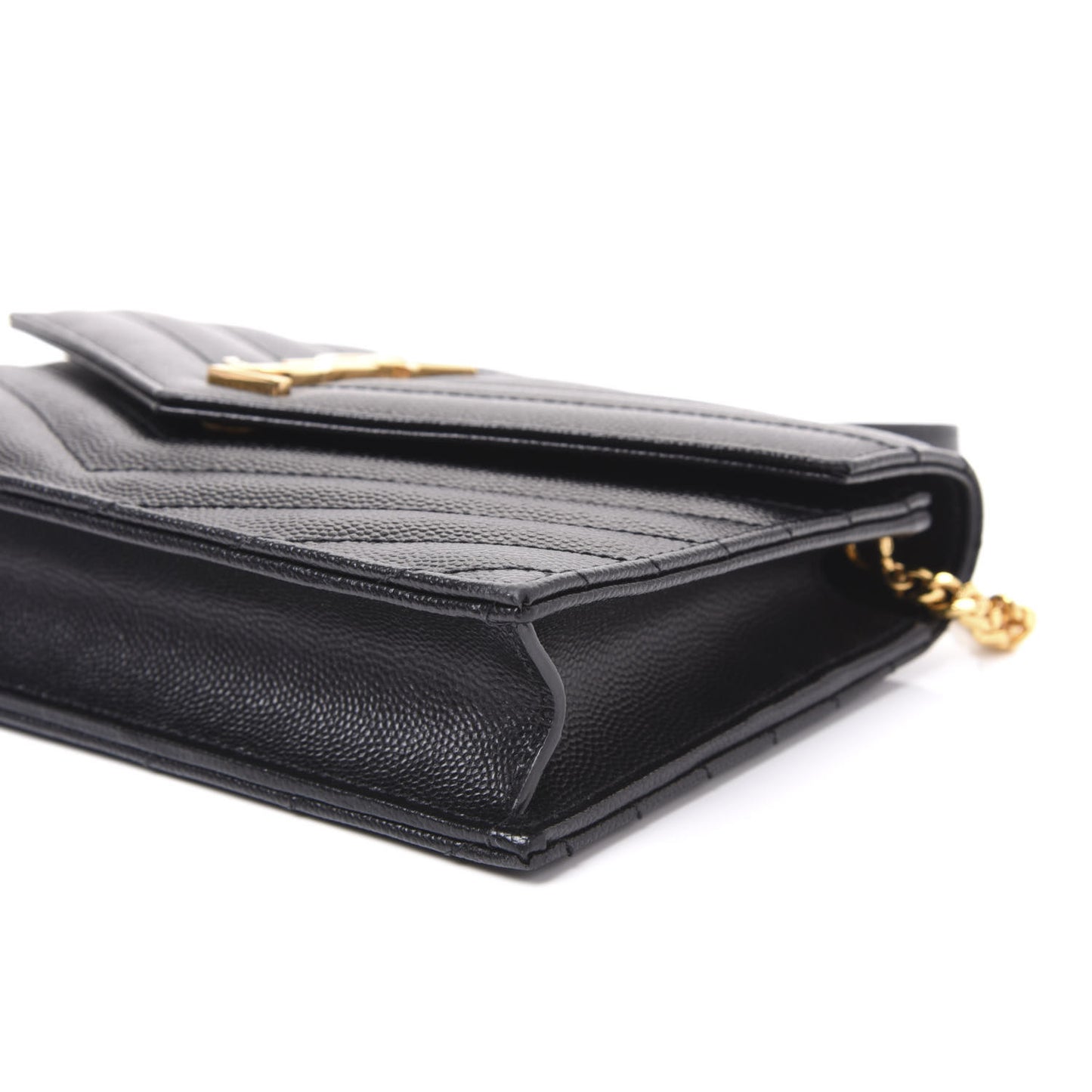 Grain De Poudre Matelasse Chevron Monogram Envelope Chain Wallet Black