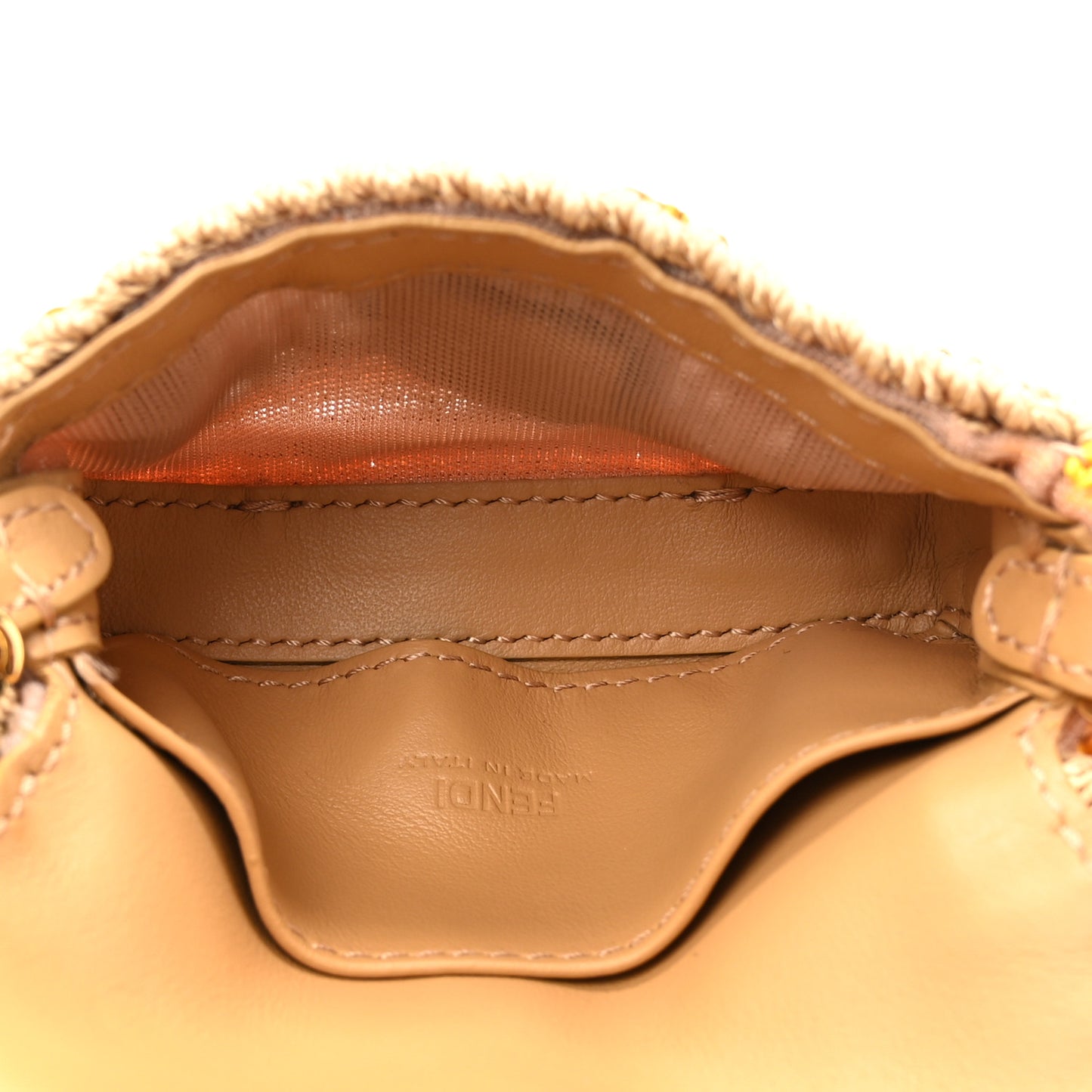Woven Nappa FF Nano Maxi Buckle Baguette Charm Sand Pomelo Miele Scuro