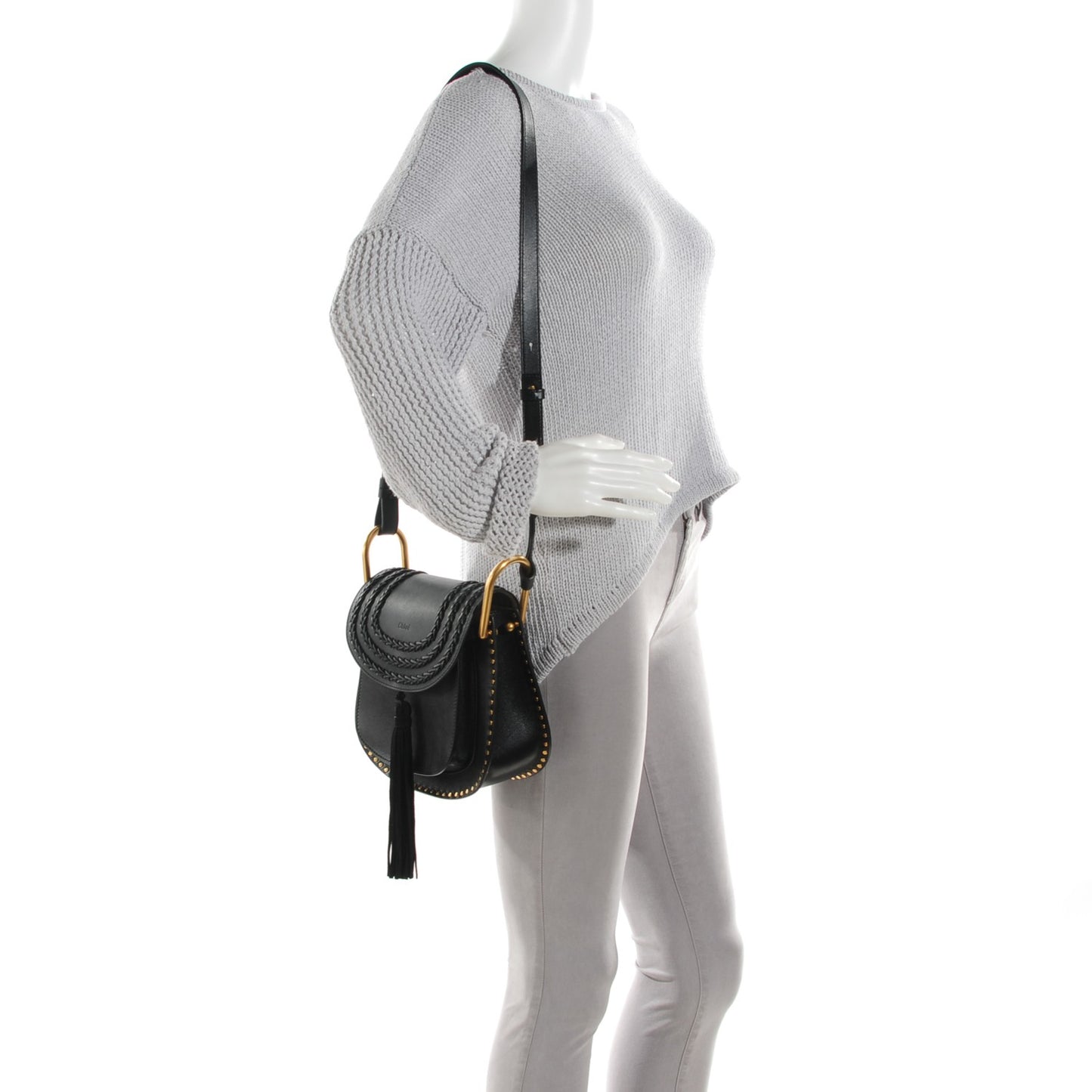 Calfskin Braided Small Hudson Shoulder Bag Black