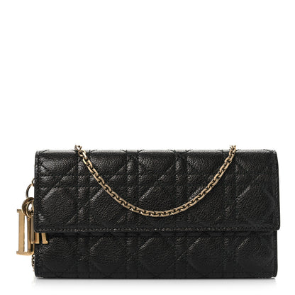 Christian Dior Grained Calfskin Cannage Lady Dior Rendezvous Chain Wallet Black 1 of 11