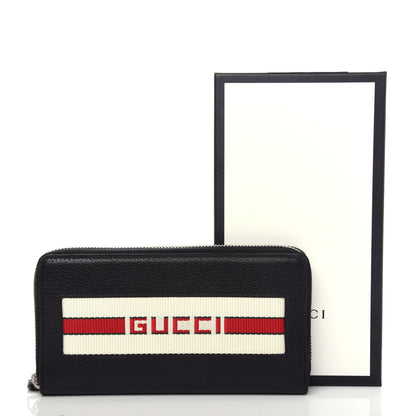 Gucci Textured Calfskin Jacquard Gucci Stripe Zip Around Wallet Black Ecru 8 of 8
