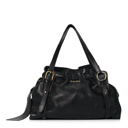 Miu Miu Vitello Lux Peggy Bow Tote Black 1 of 16