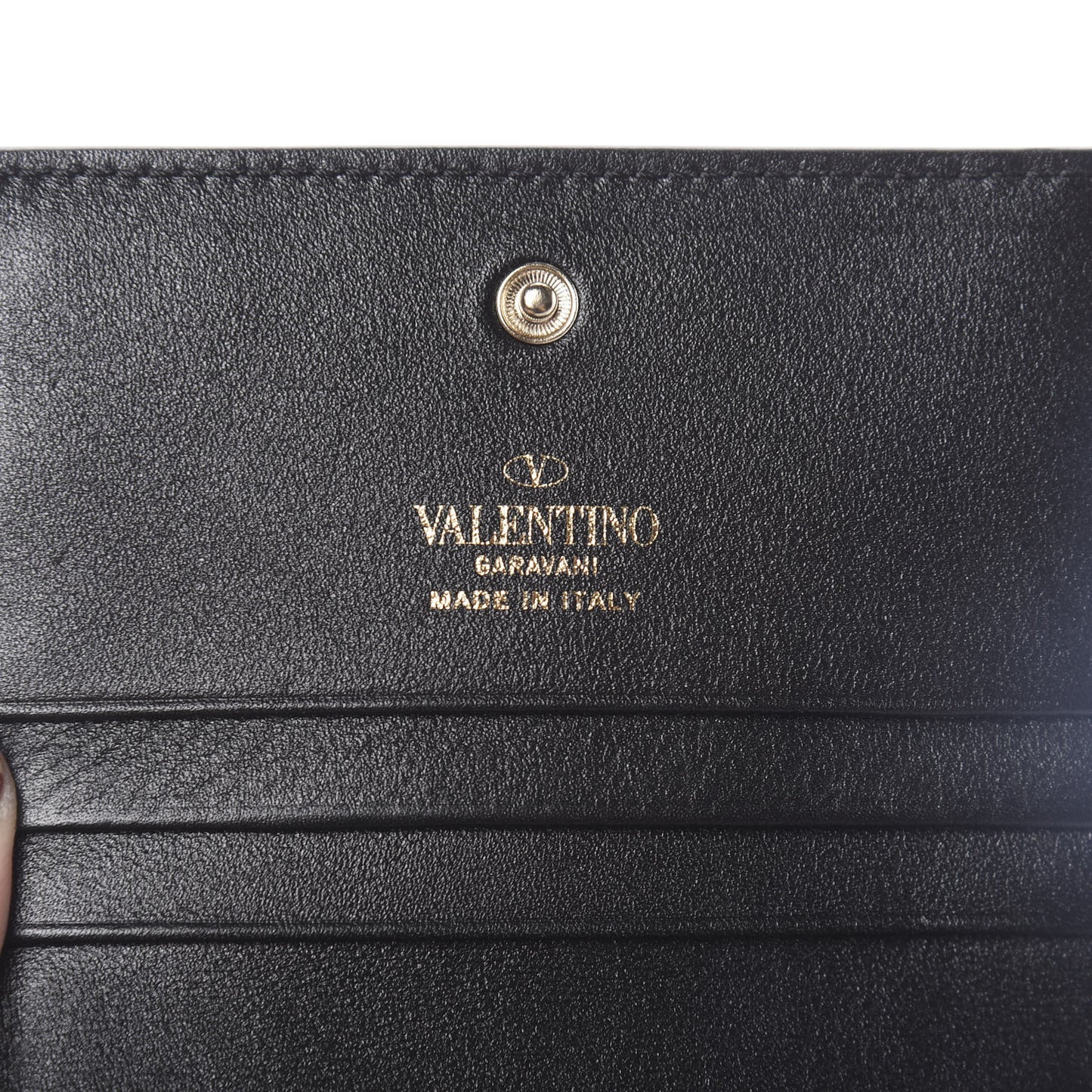 Calfskin Rockstud French Flap Wallet Black