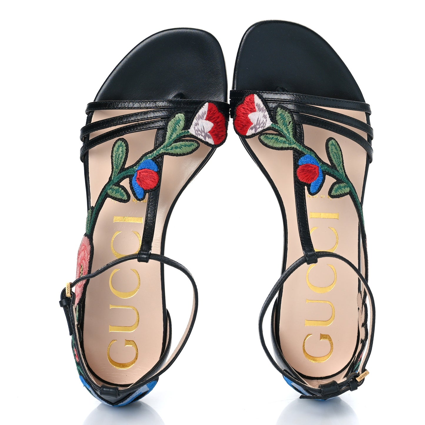 Nappa Ophelia T-Strap Flat Sandals 36 Black