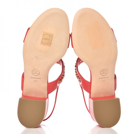 Lambskin Chain Sandals 38 Red