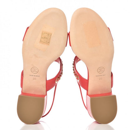 Chanel Lambskin Chain Sandals 38 Red 5 of 9