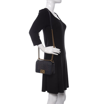 Chanel Patinated Caviar Chevron Braided Small Boy Flap Navy Blue 2 of 10
