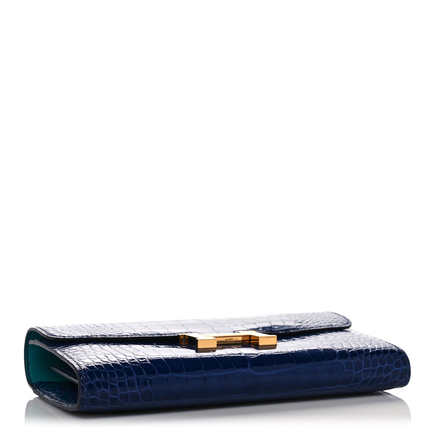 Shiny Alligator Verso Constance Long Wallet Bleu Saphir Bleu Paon