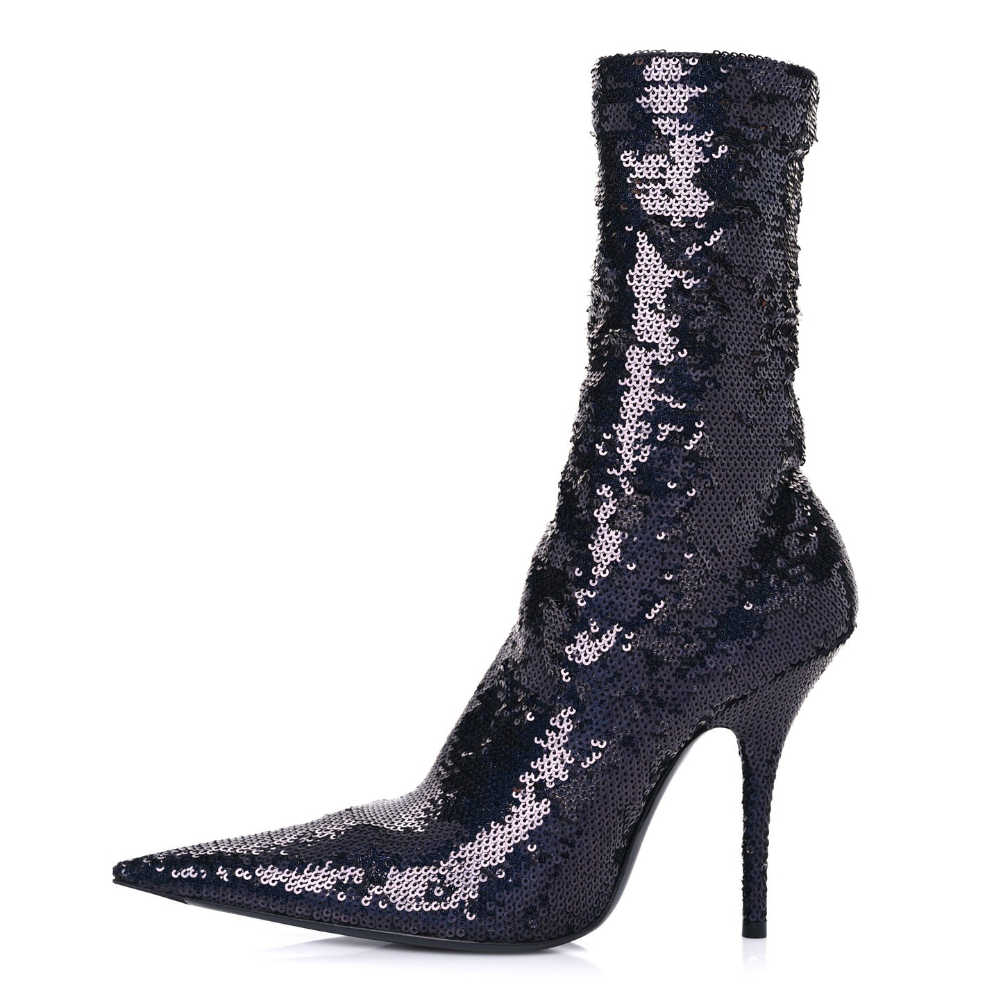 Metallic Sequin Spandex Pointy Toe Knife Booties 37.5 Navy