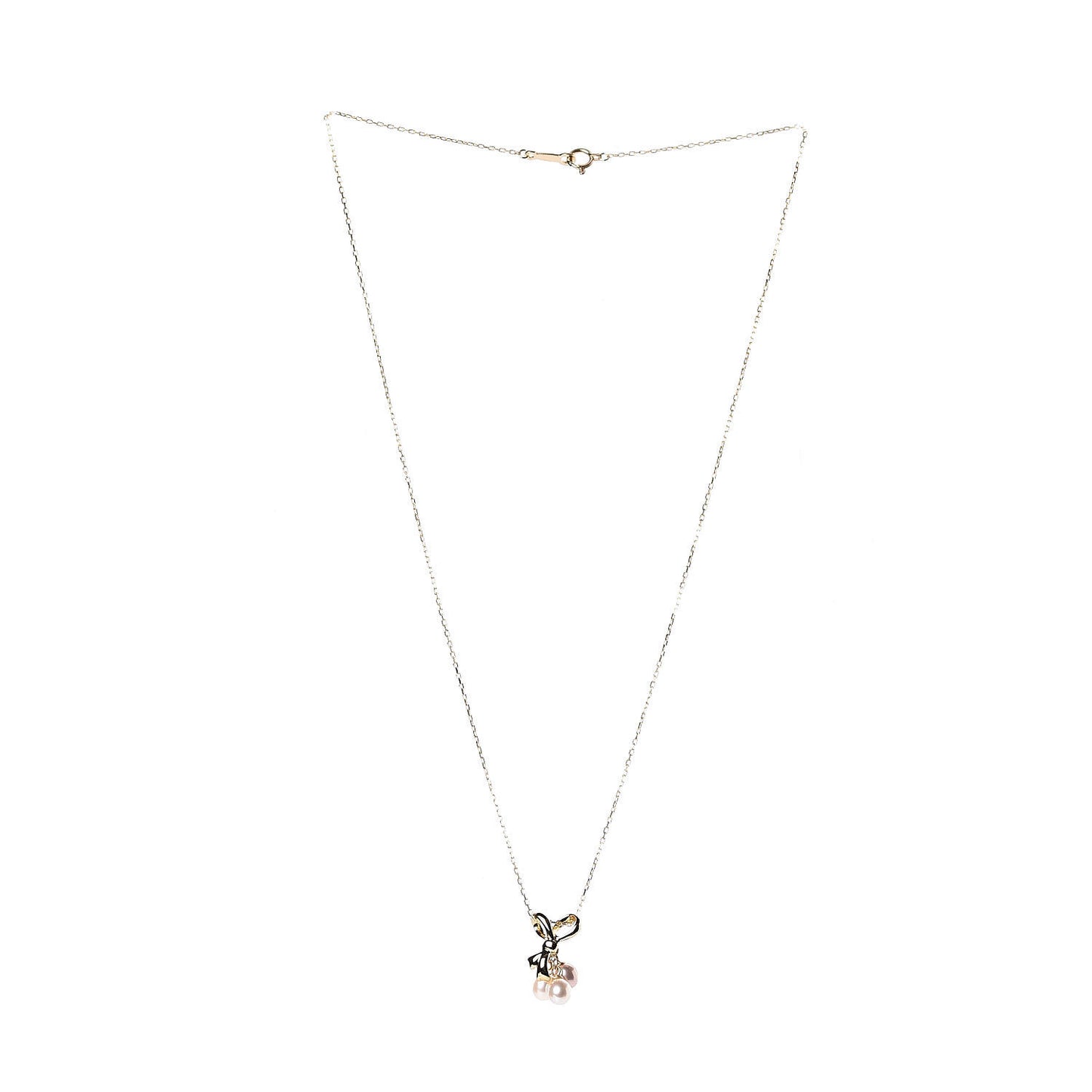 18K Yellow Gold Akoya Pearl Ribbon Pendant Necklace