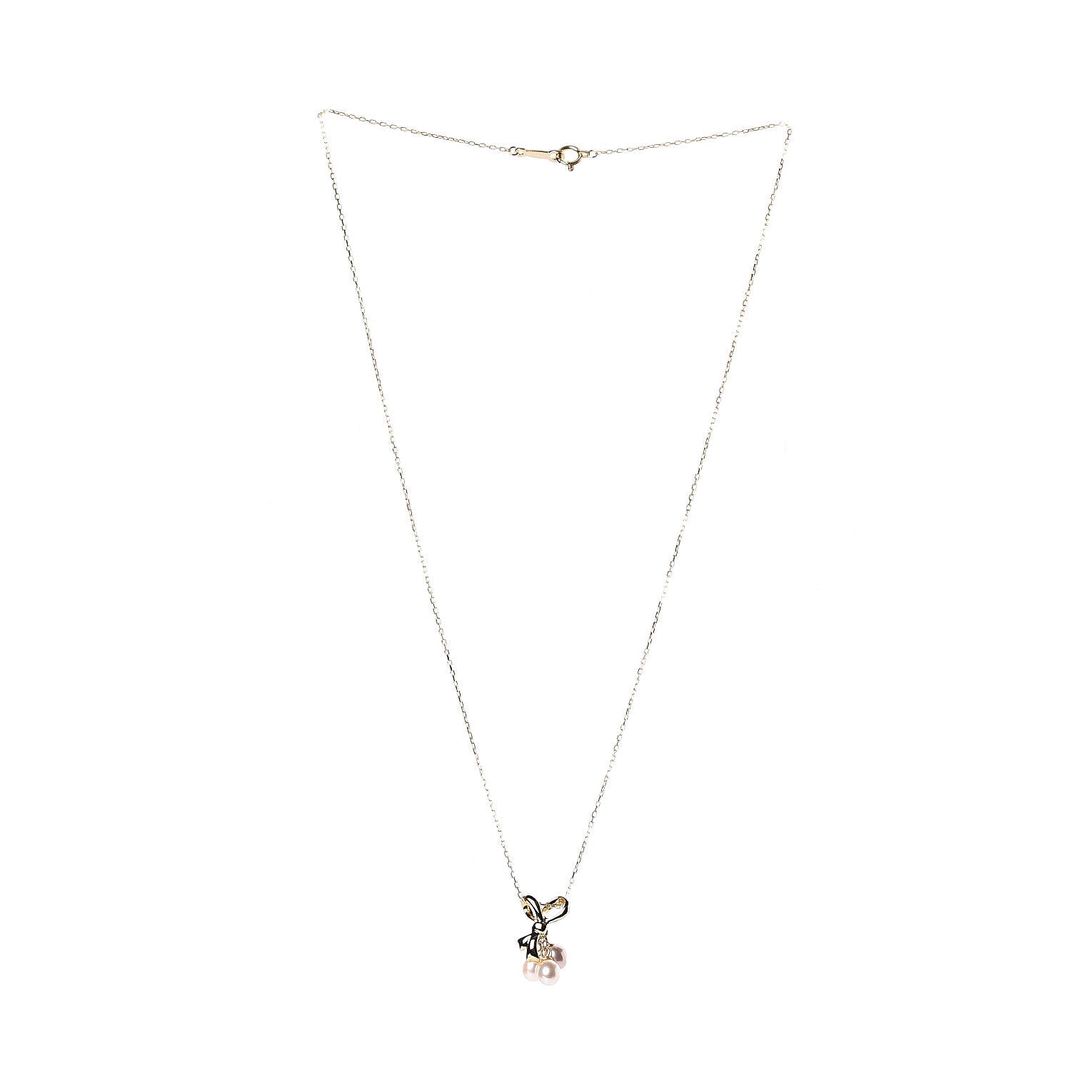 Mikimoto 18K Yellow Gold Akoya Pearl Ribbon Pendant Necklace 3 of 5