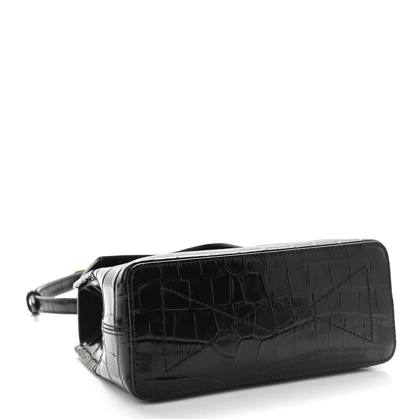 Shiny Croc Calfskin Embossed Micro Seaton Black