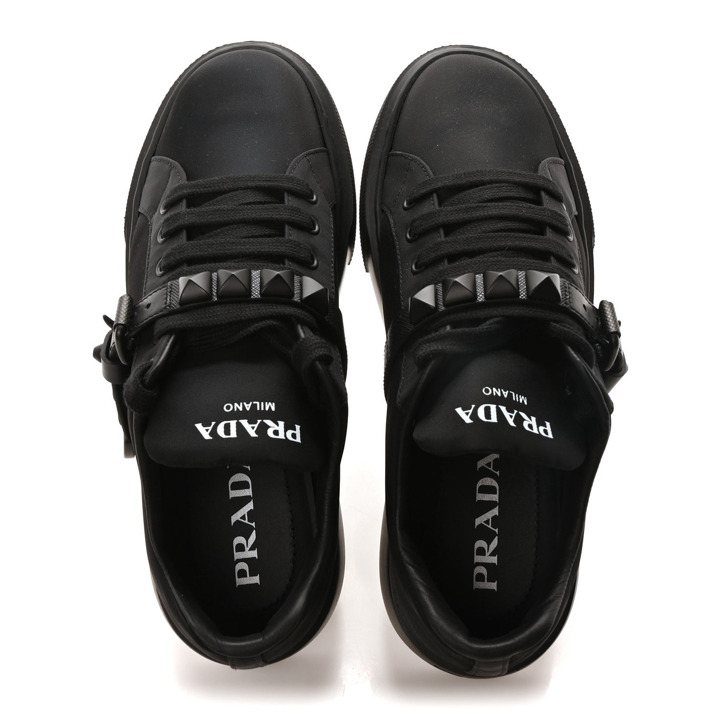 Nylon Gabardine Studded Low Top Sneakers 39 Black