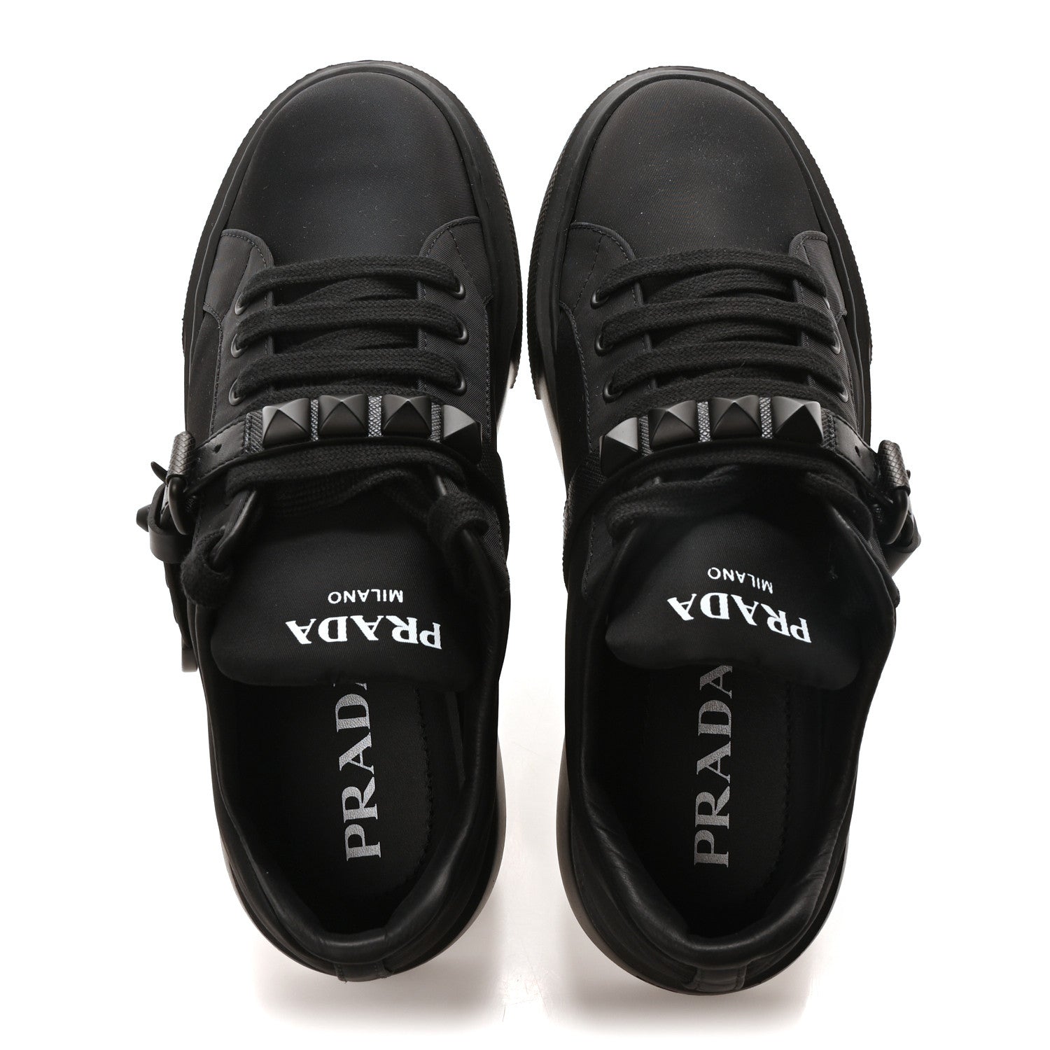 Prada Nylon Gabardine Studded Low Top Sneakers 39 Black 2 of 9