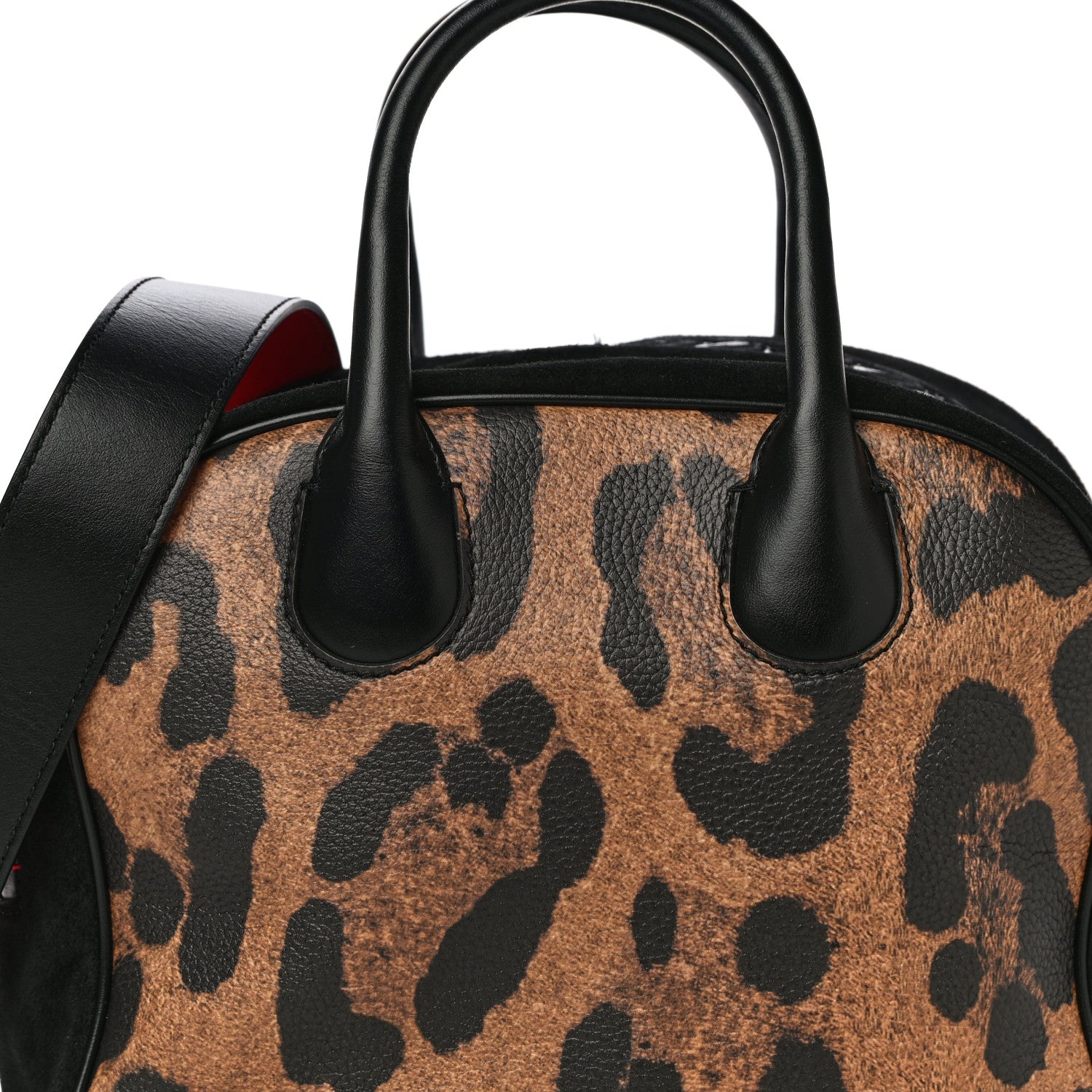 Christian Louboutin Suede Calfskin Leopard Print Small Marie Jane Top Handle Black 8 of 10