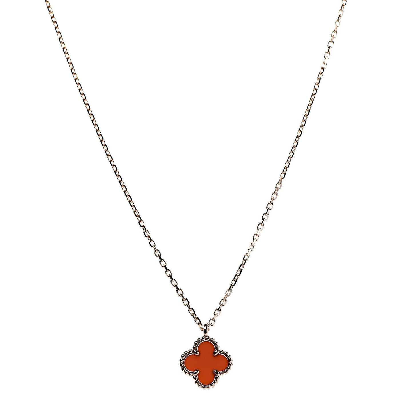 18K Rose Gold Carnelian Sweet Alhambra Pendant Necklace
