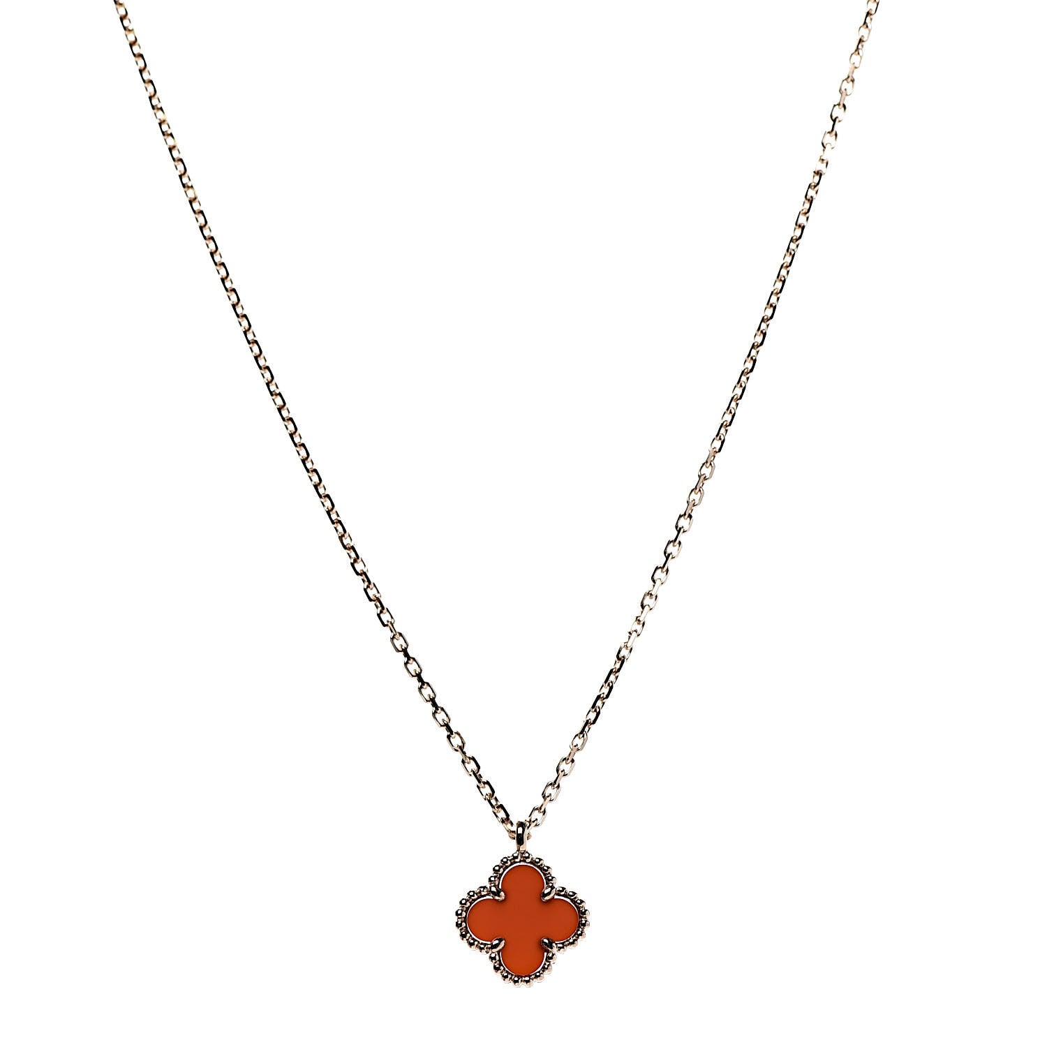 Van Cleef & Arpels 18K Rose Gold Carnelian Sweet Alhambra Pendant Necklace 1 of 6