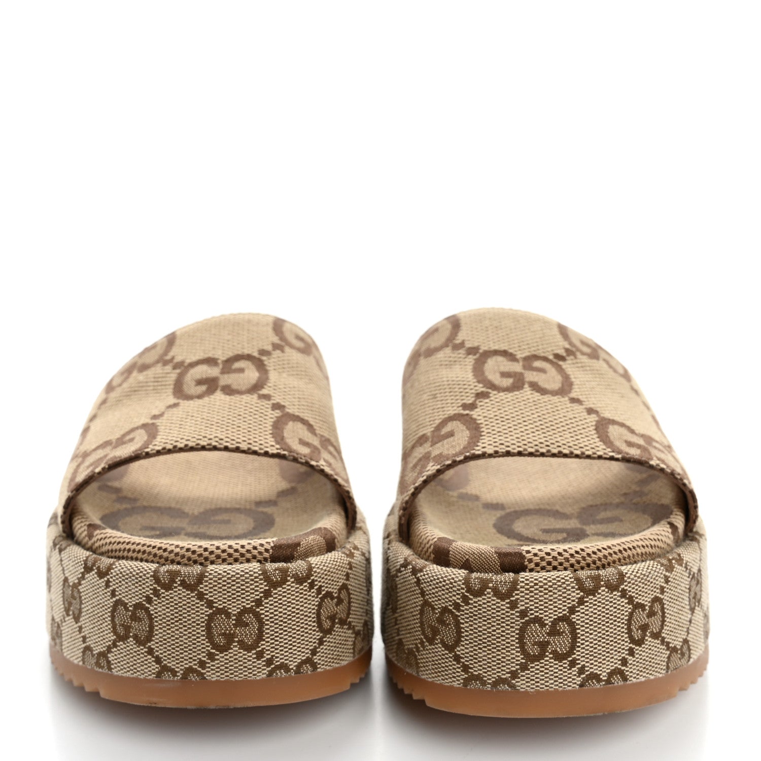 Gucci Monogram Jumbo GG Angelina Platform 55mm Slide Sandals 38 Beige 3 of 11