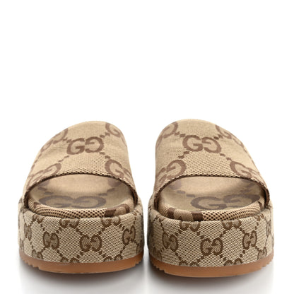 Gucci Monogram Jumbo GG Angelina Platform 55mm Slide Sandals 38 Beige 3 of 11