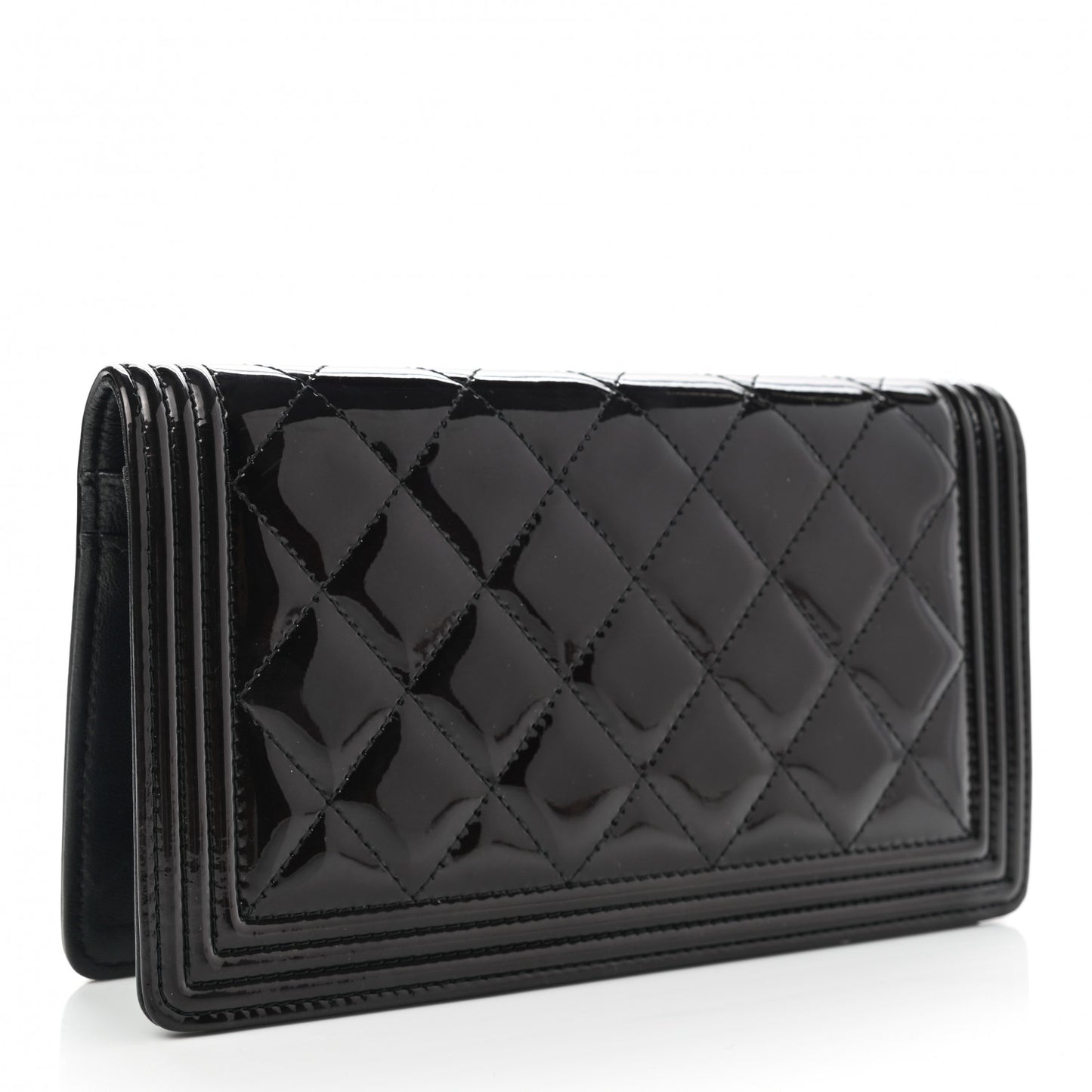 Patent Calfskin Quilted Boy Yen Wallet Black