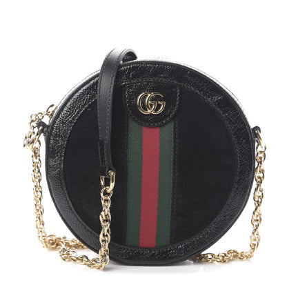 Gucci Suede Patent Web Mini Ophidia Round Shoulder Bag Black 1 of 9