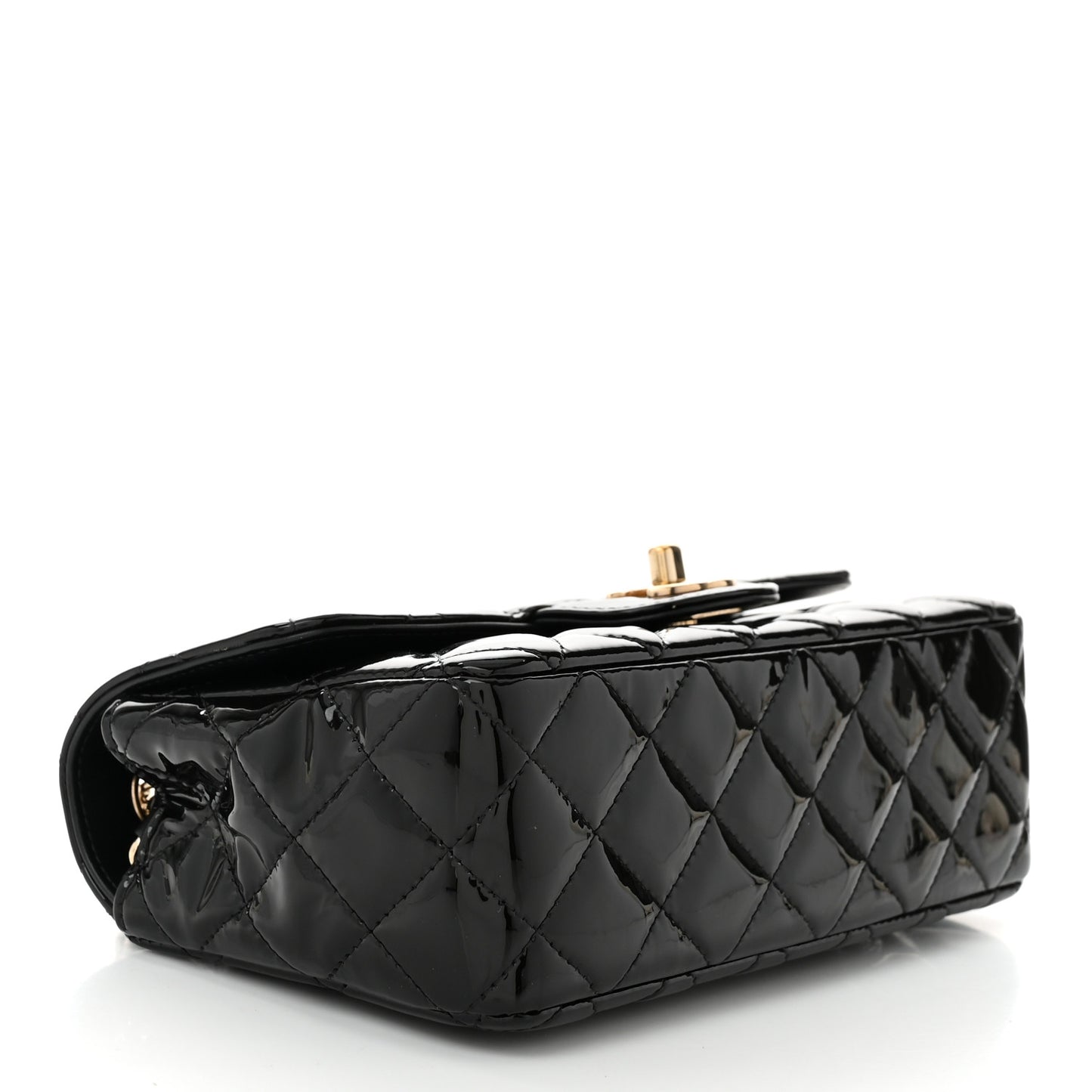 Patent Calfskin Quilted Mini Rectangular Flap Black