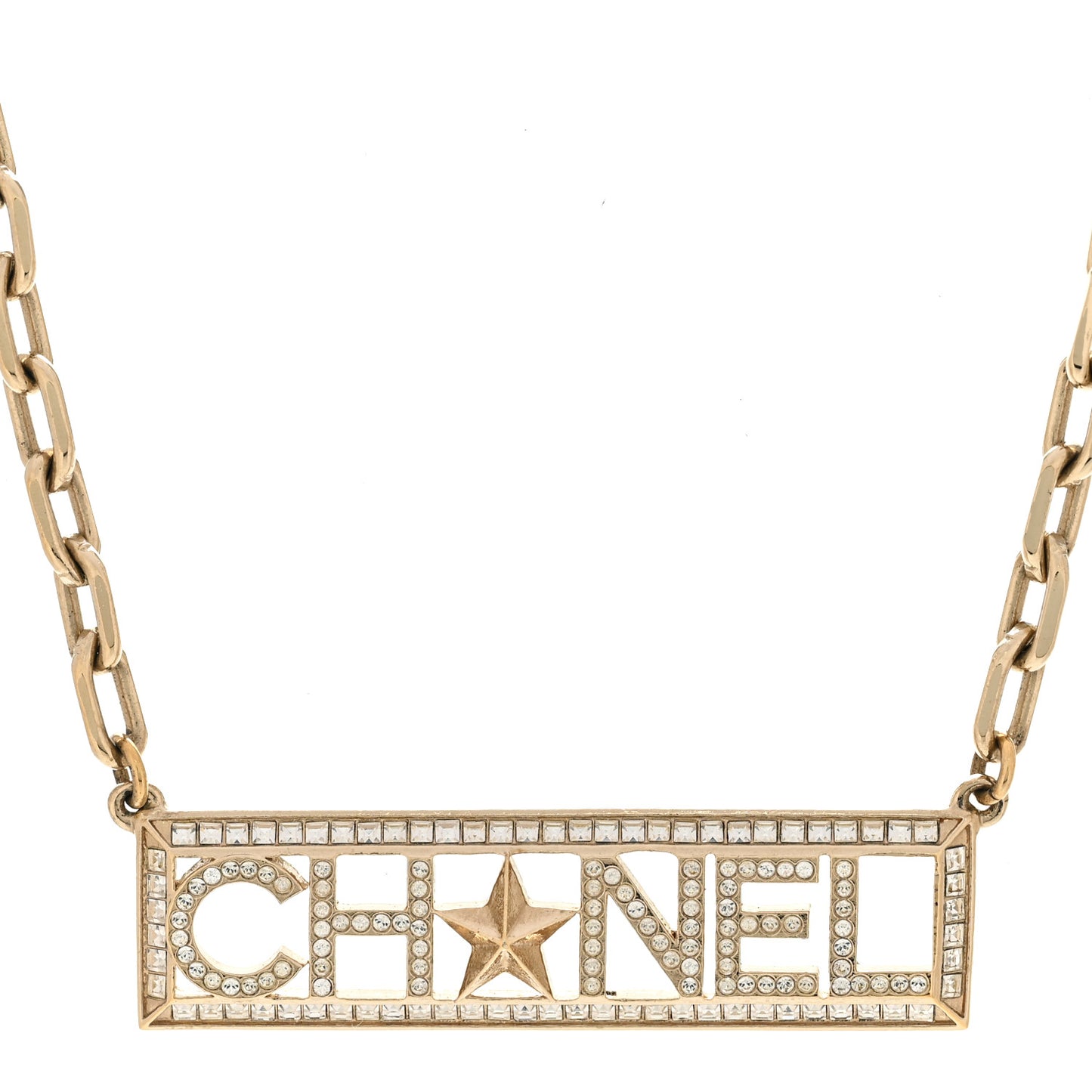 Crystal Chain Short Logo Necklace Gold