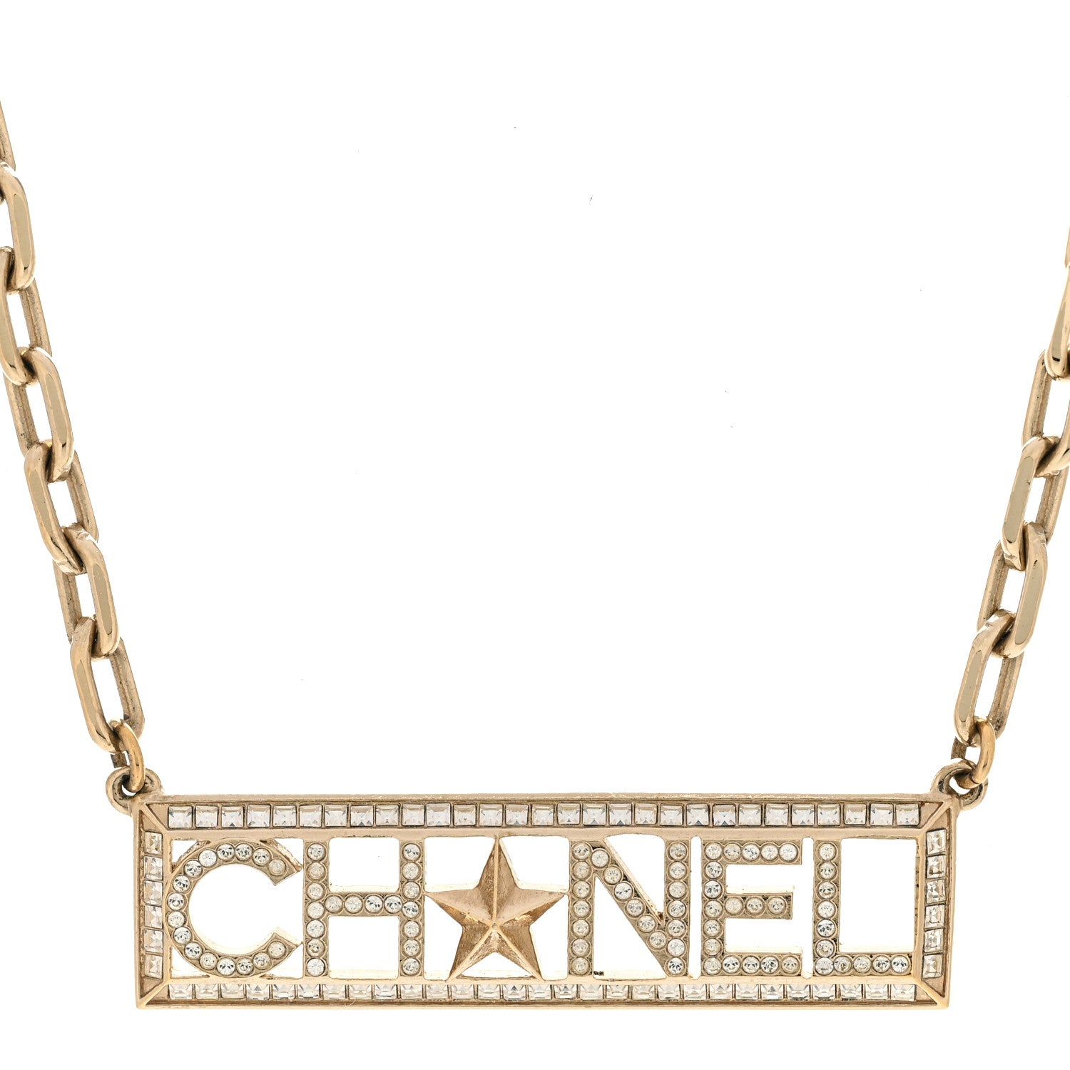 Chanel Crystal Chain Short Logo Necklace Gold 4 of 5
