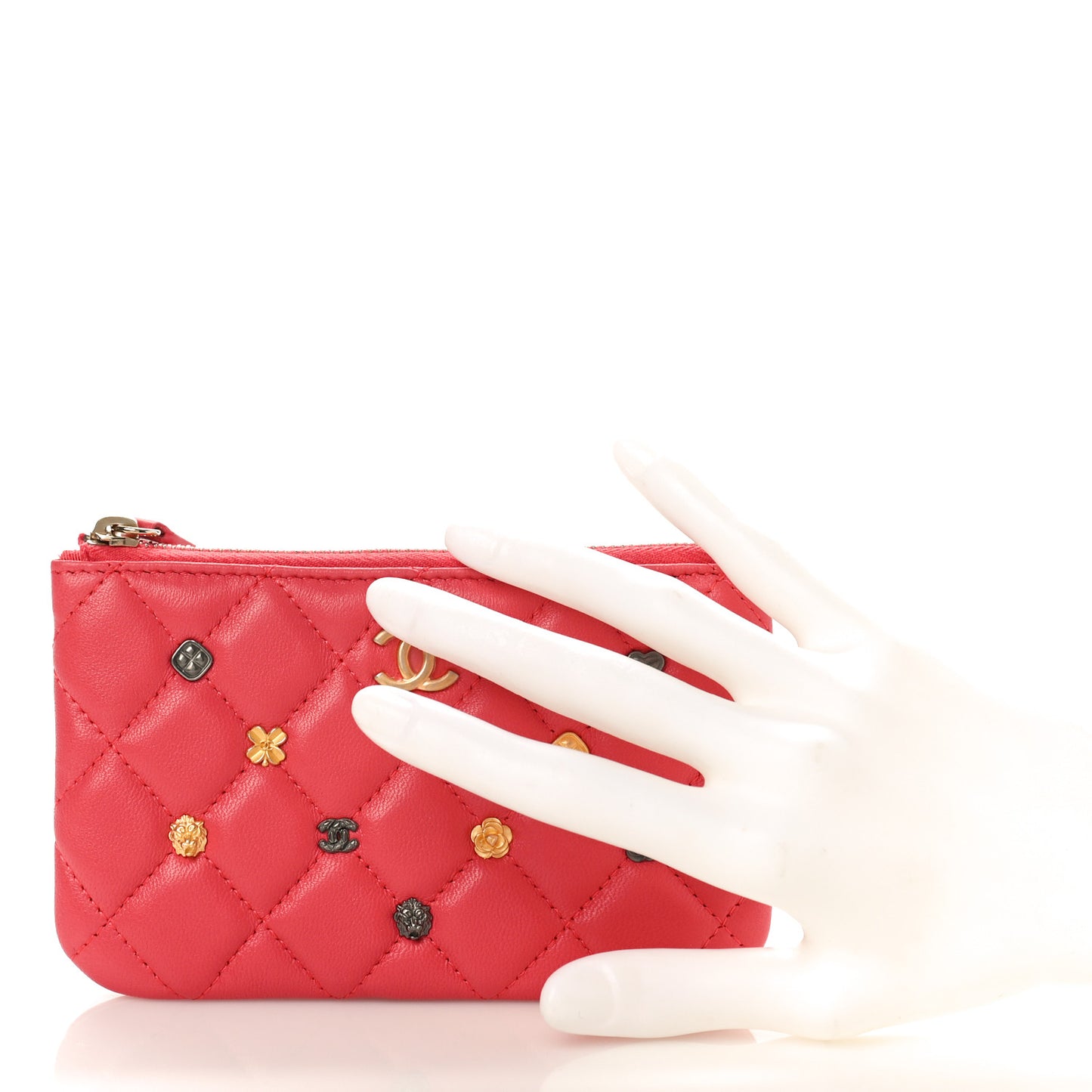 Lambskin Quilted Small Lucky Charms Cosmetic Case Pink