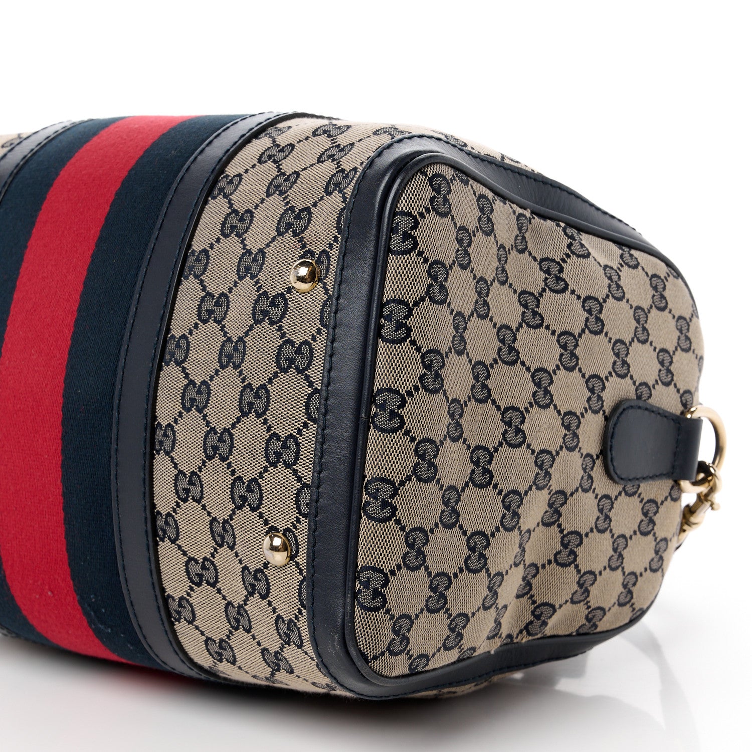 Gucci Monogram Selleria Calfskin Vintage Web Medium Boston Beige Blue 12 of 16