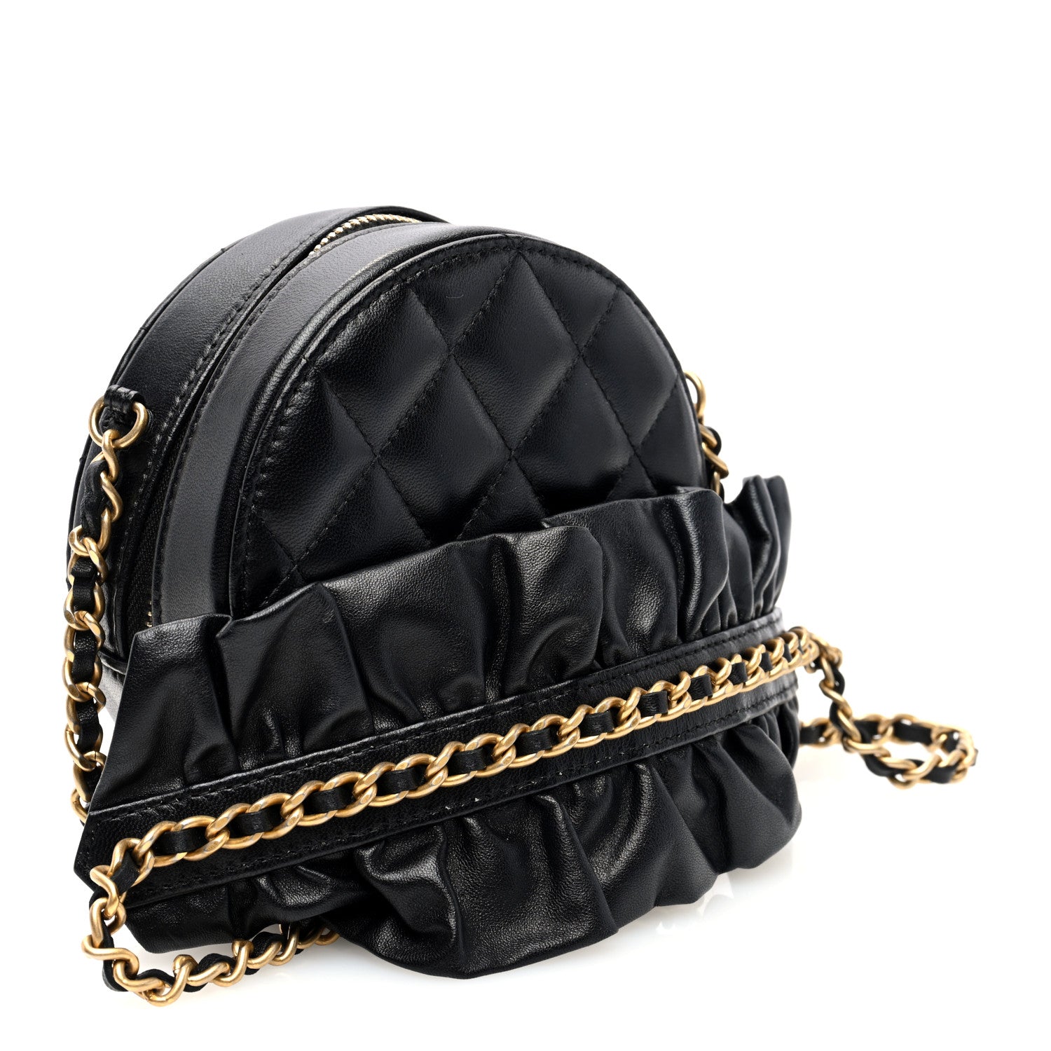Chanel Lambskin Quilted Romance Round Clutch With Chain Black 3 of 10