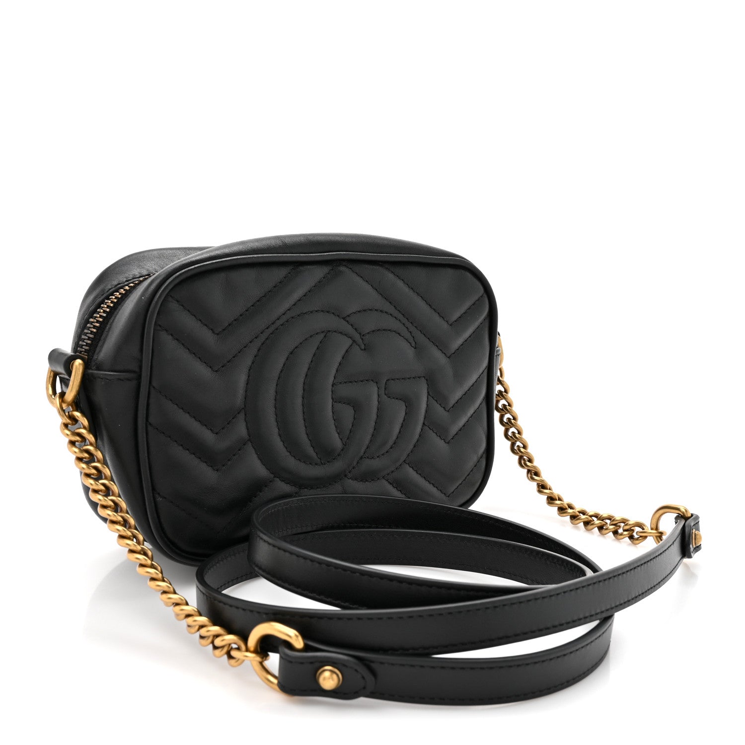 Gucci Calfskin Matelasse Mini GG Marmont Chain Shoulder Bag Black 3 of 14