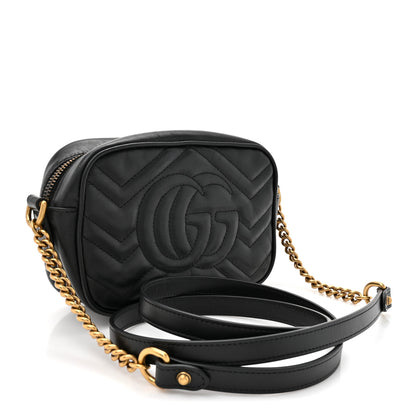 Gucci Calfskin Matelasse Mini GG Marmont Chain Shoulder Bag Black 3 of 14