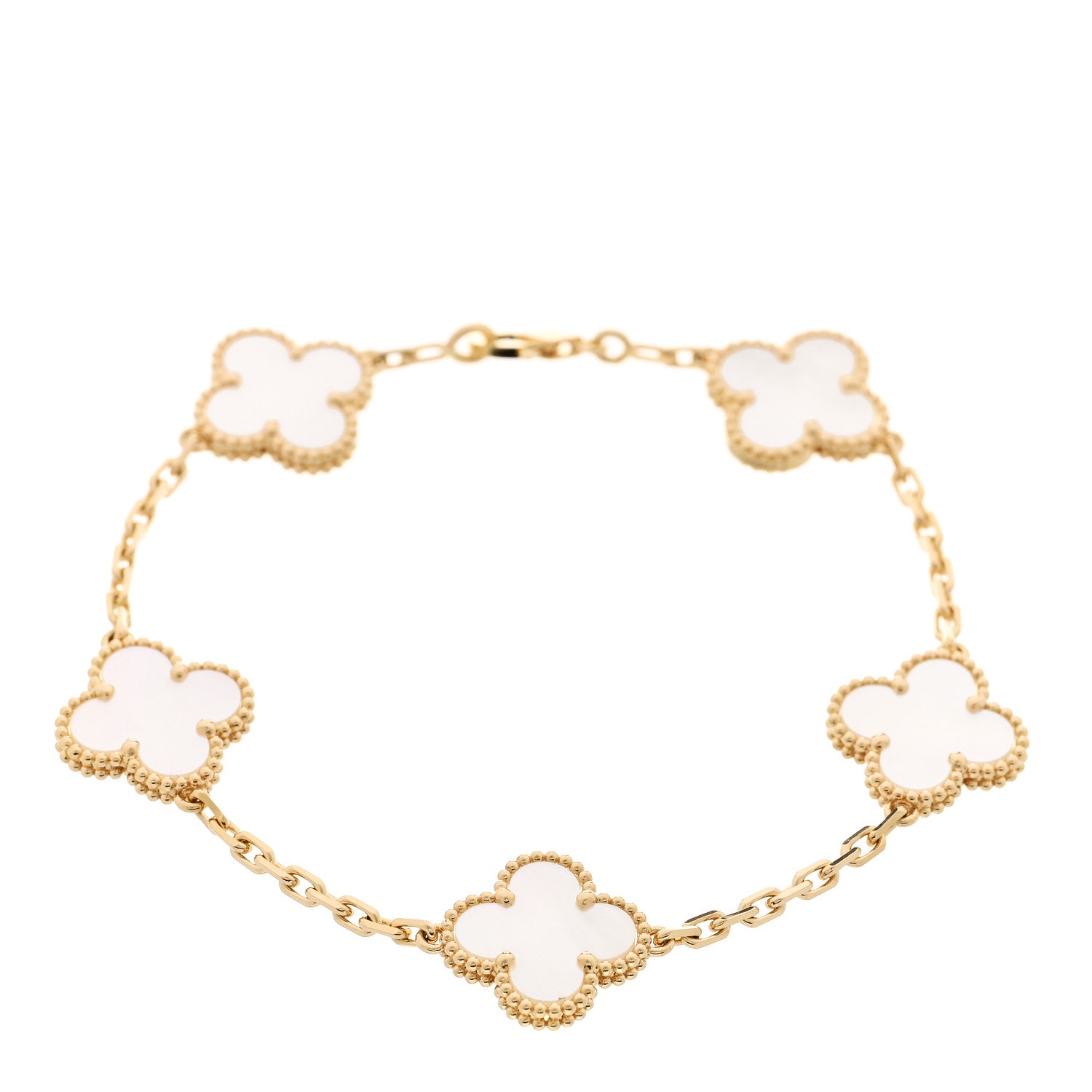 Van Cleef & Arpels 18K Yellow Gold Mother of Pearl 5 Motifs Vintage Alhambra Bracelet 1 of 6