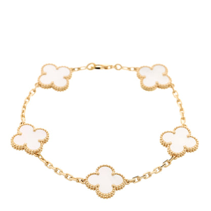 Van Cleef & Arpels 18K Yellow Gold Mother of Pearl 5 Motifs Vintage Alhambra Bracelet 1 of 6